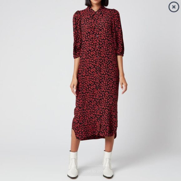 Ganni Dresses & Skirts - Ganni Red and Black Floral Midi Dress